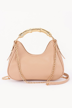 Vegan Leather Metal Handle Chain Bag