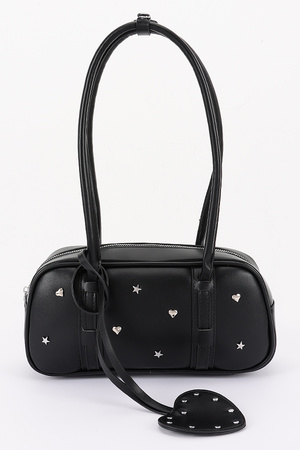 Vegan Leather Metal Studded Boston Bag