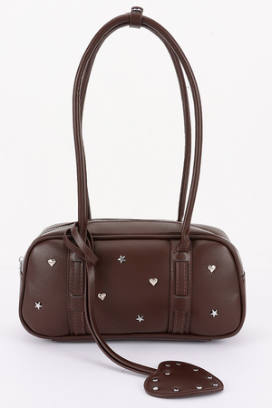 Vegan Leather Metal Studded Boston Bag