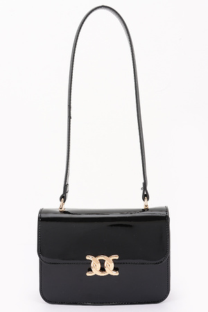 Patent Faux leather Flap Shoulder Bag