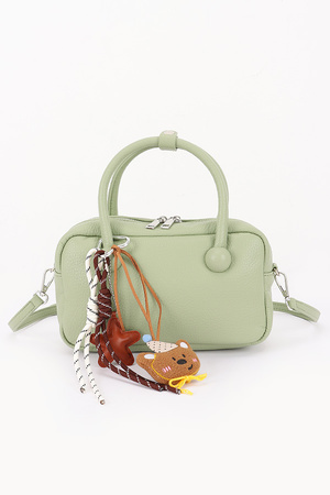 Vegan Leather Bowling Bag with Cute Charm