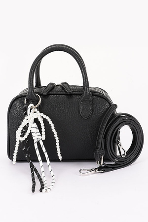 Vegan Leather Bowling Bag with Cute Charm