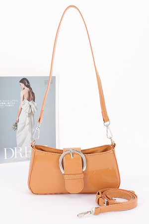 Patent Leather Shoulder Bag with Metal Buckle
