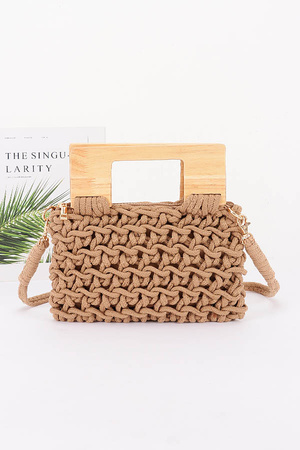 Woven Bag with Wooden Handle