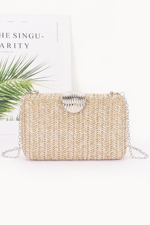 Woven Clutch with Shell Accent and Chain Strap