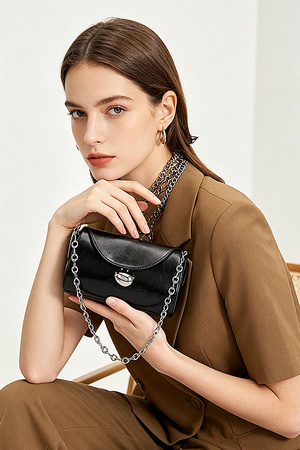 Metallic Faux Leather Shoulder Chain  Bag