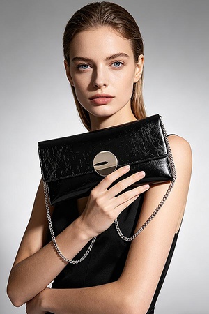 Metallic Faux Leather Clutch Bag