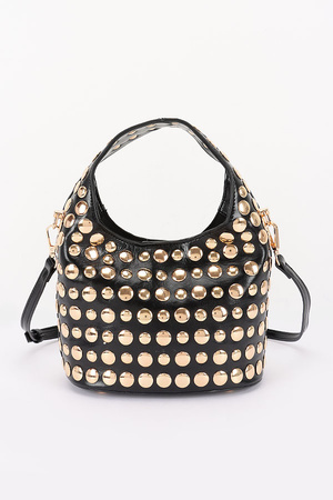 Vegan Leather Metal Studded Hobo Bag
