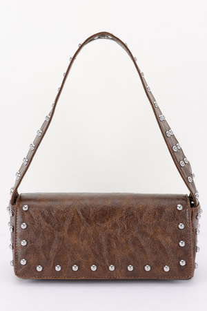 Vegan Leather Metal Studded Shoulder Bag