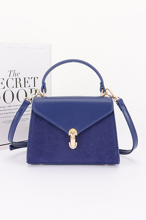 Faux Suede and Leather Flap Bag