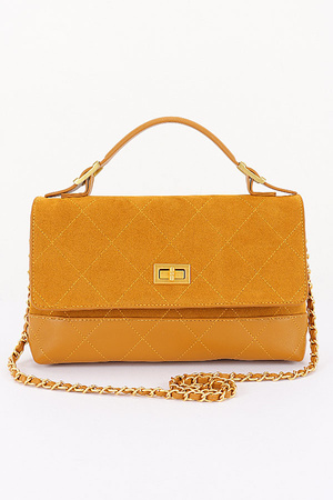Faux Suede and Leather Flap Bag