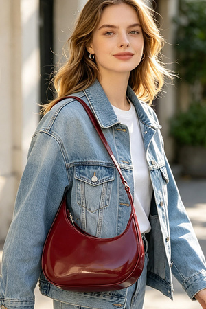 Vegan Patent Leather Hobo Bag