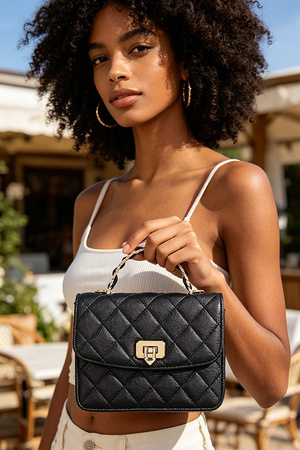 Vegan Leather Metal Handle Bag