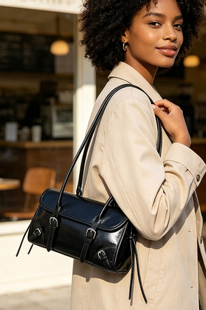 Buckle Decor Cylinder Shoulder Bag