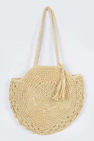Faux Straw Round Tote Bag