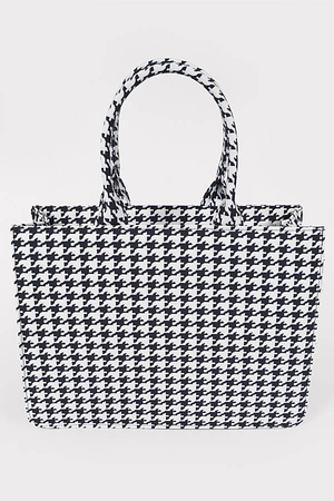 Houndstooth Woven Canvas Tote Bag