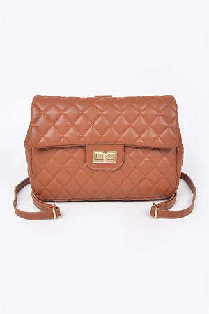 Quilted Faux Leather Flap Backpack