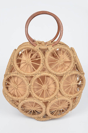 Faux Straw Round Tote Bag