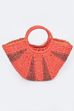 Two Tone Straw Tote Bag