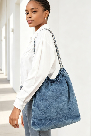 Quilted Washed Denim Chain Bag