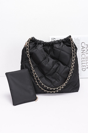Quilted Padding Nylon Metal Chain Shoulder Bag