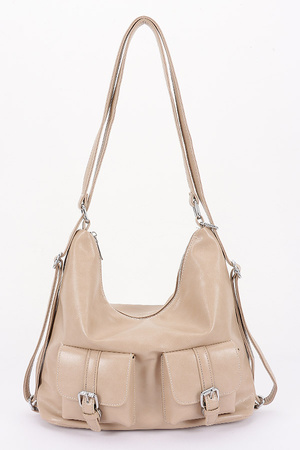 Dual Pocket Multi Function Faux Leather Bag: Shoulder/Backpack