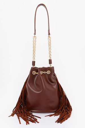 Chic Fringe & Chain Bucket Bag