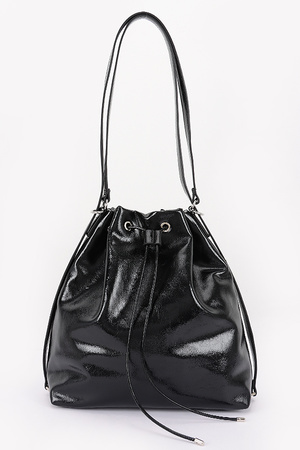 Patent Leather Drawstring Bucket Bag