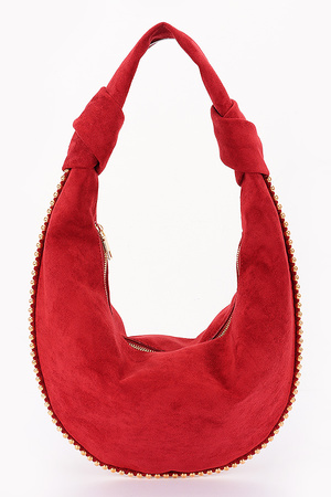 Vegan Suede Metal Ball Hobo Bag