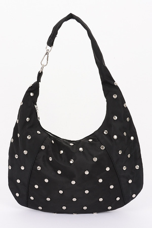 Nylon Metal Studded Hobo Bag