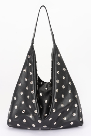 Studded Faux Leather Hobo Bag