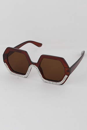 Bottom Rhinestone Lined Geometric Sunglasses
