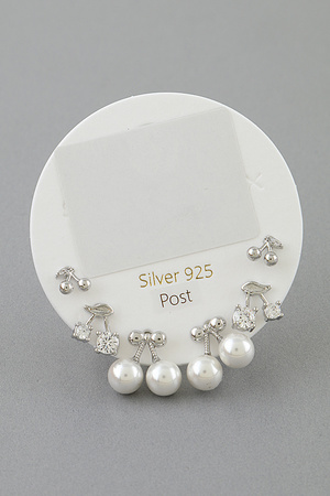 Multi Cherry Stud Earrings Set