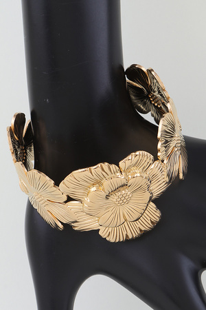 Peonies Flower Open Cuff Bracelet