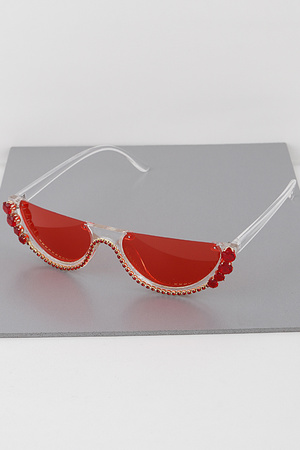 Bling Half Frame Shield Sunglasses