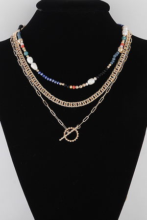 Multi Layered Bead N Chain Toggle Necklace