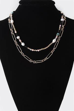 Double Layered Bead N Chain Necklace
