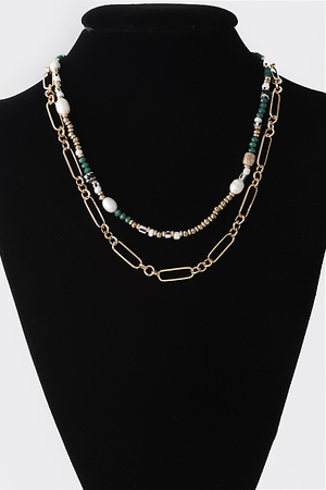 Double Layered Bead N Chain Necklace