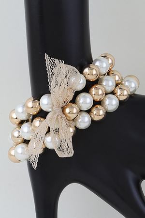 Lace Ribbon Multi Stone Beaded Bracelet