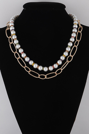 Double Layered Pearl N Chain Necklace