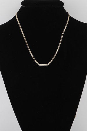 Rectangular Rhinestone Embedded Chain Necklace