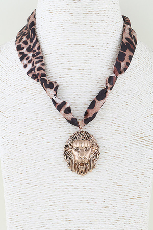 Lion Emblem Fabric Wrap Necklace