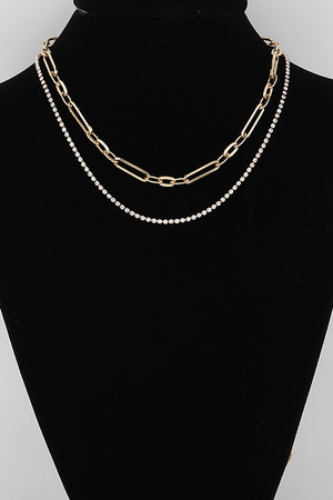 Double Layered Chain N Rhinestone Necklace