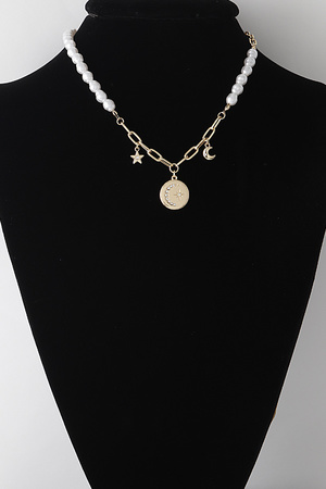Moon N  Star  Beaded  Necklace