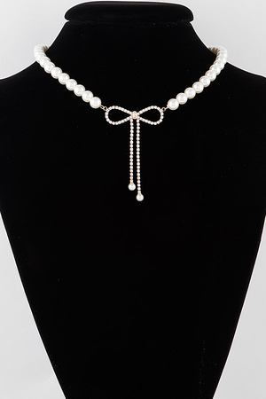 Pearled Jewel Ribbon Necklace