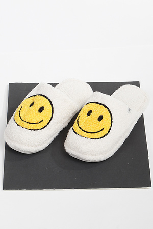 Ivory Smiley Face Fur Slippers