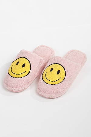 Pink Smiley Face Fur Slippers
