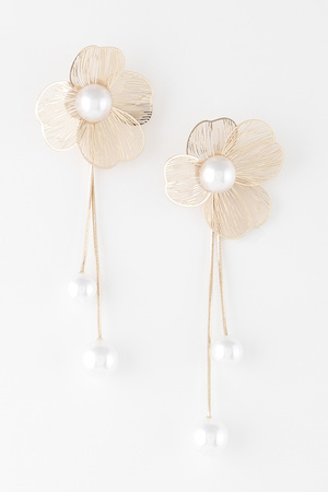 Delicate Flower Pearl Drop Earrings