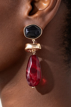 Modern Sculptural Resin Pebble & Gold Accent Statement Drop Earrings