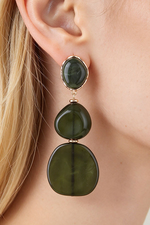 Modern Gold Framed Resin Stone Tricol Post Earrings
